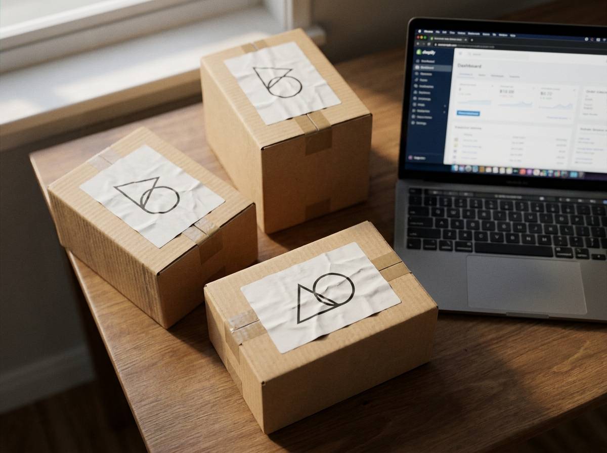 Spakowane paczki i panel sklepu internetowego w modelu dropshipping