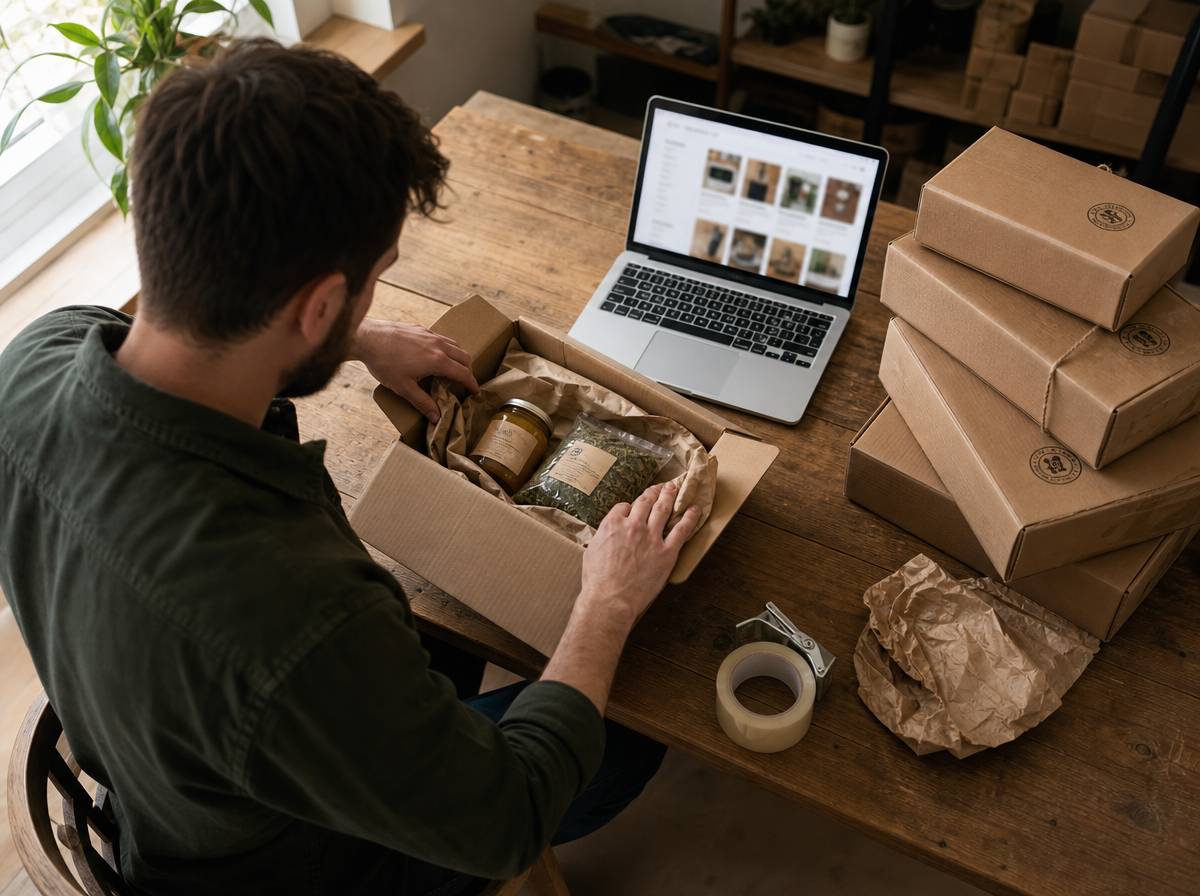 Pakowanie zamówień online z produktami gospodarstwa wiejskiego