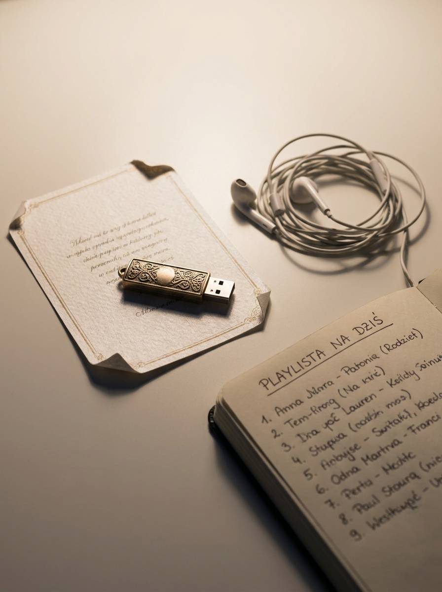 Pendrive z playlistą i ręcznie pisana lista utworów jako prezent dla taty