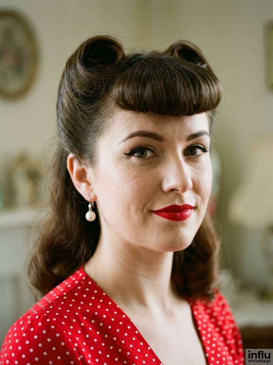 Uczesanie pin-up z podkręconą grzywką w stylu vintage