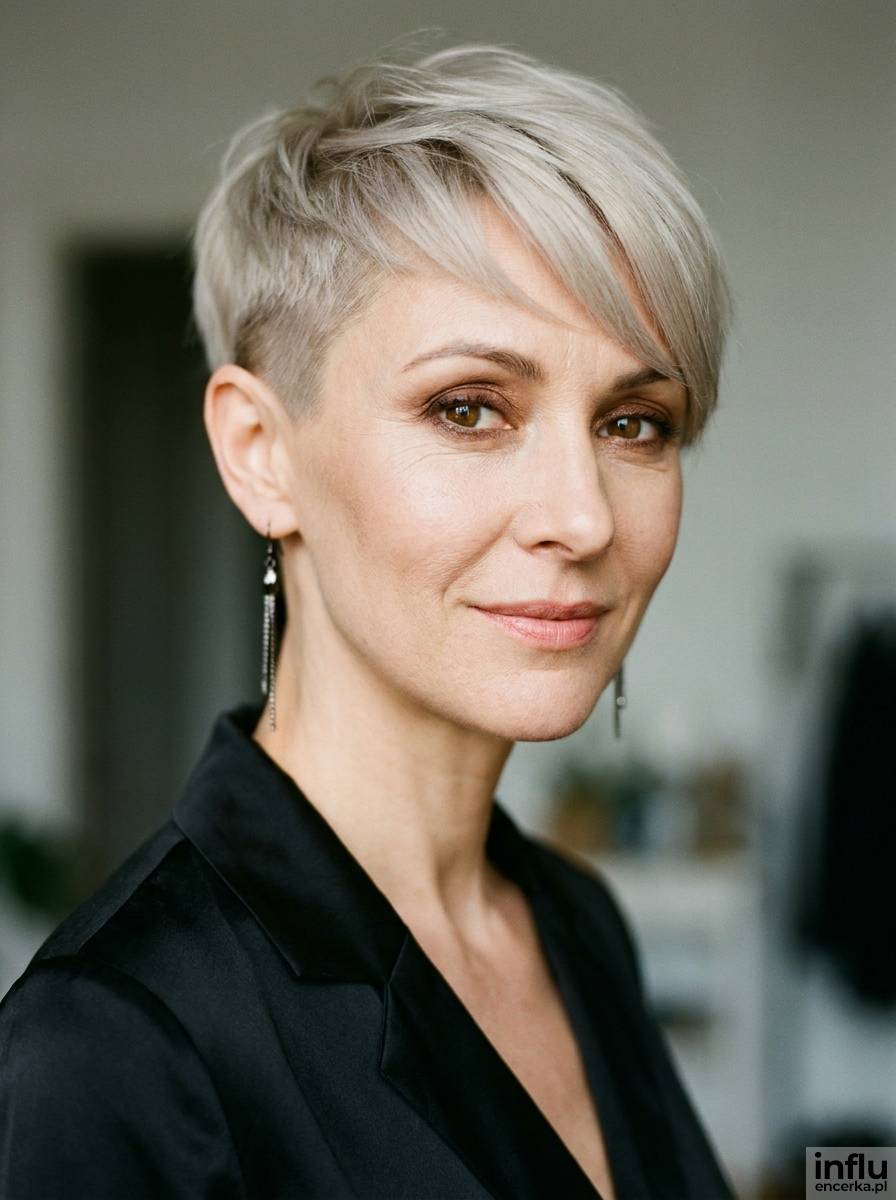 Pixie cut z dłuższą górą na 40 urodziny