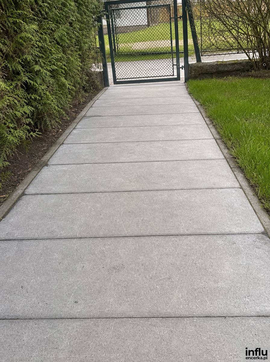 Szczelnie ułożone płyty betonowe jako główna ścieżka w ogrodzie