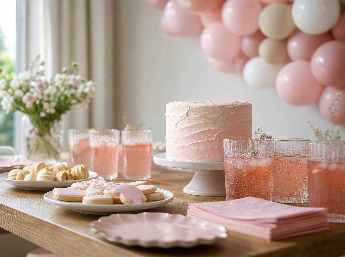 Poczęstunek i tort bezalkoholowy przygotowane na baby shower