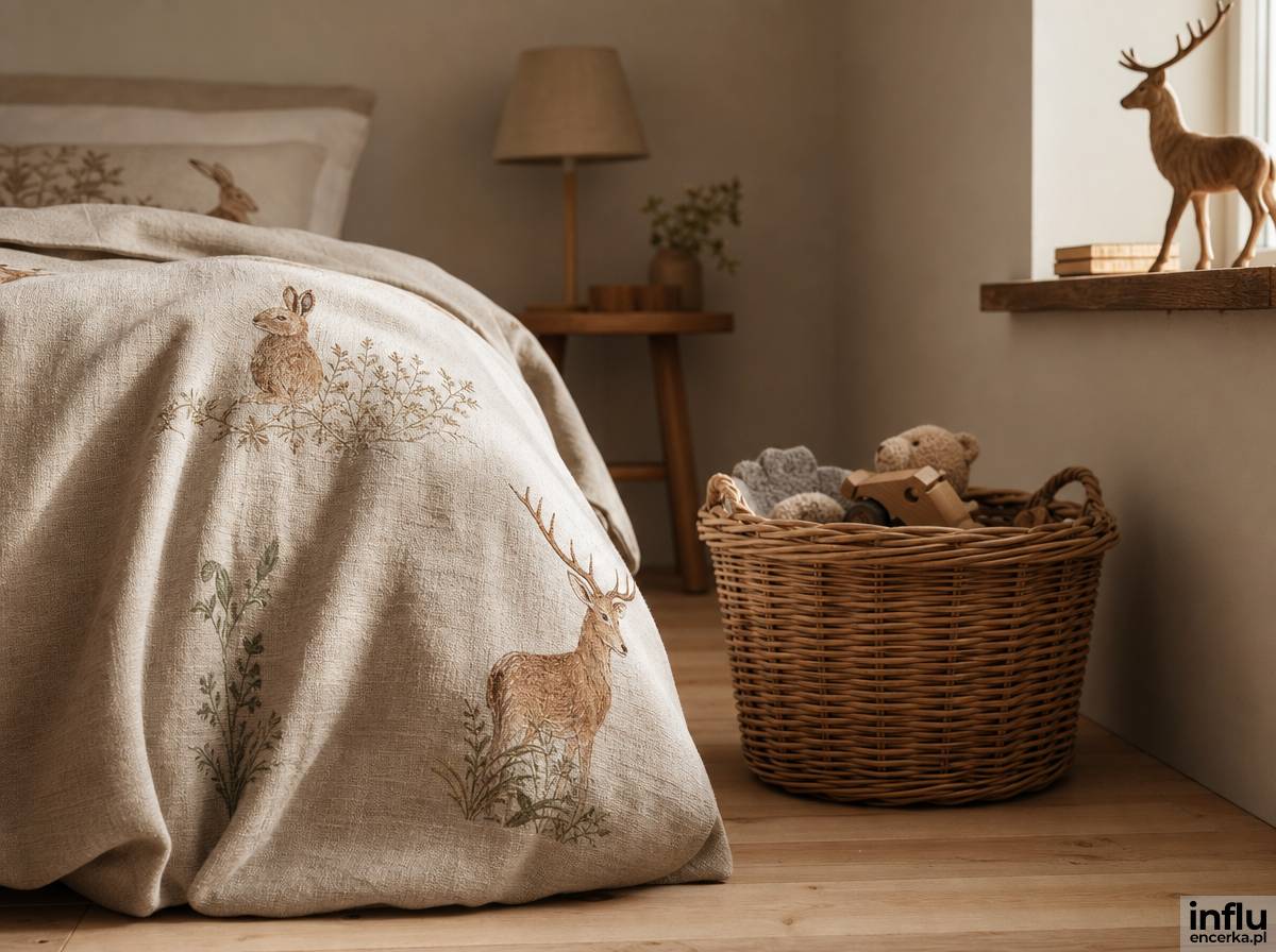 Leśne zwierzęta i naturalne materiały w pokoju dziecięcym