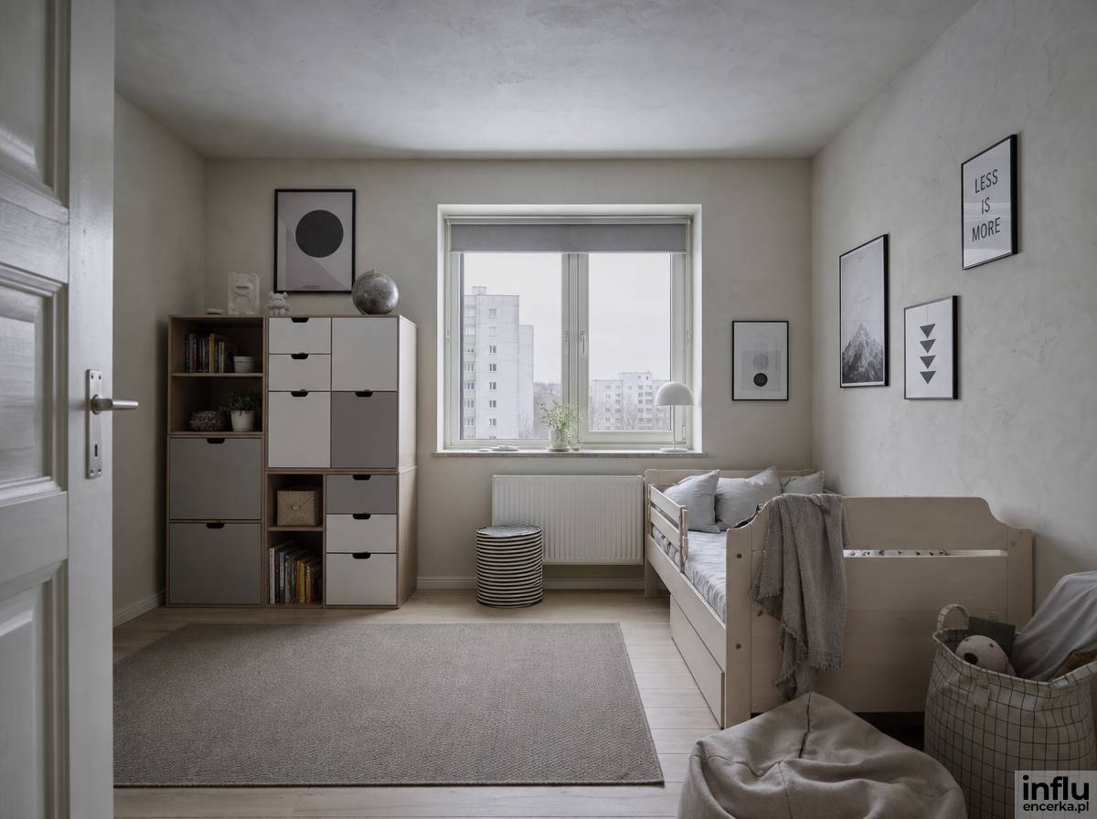 Neutralny pokój dziecięcy unisex w beżu i szarości