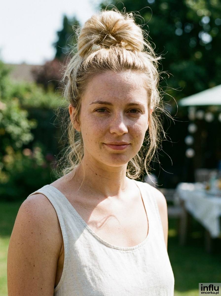 Potargany messy bun jako swobodny wariant wysokiego koka na wesele