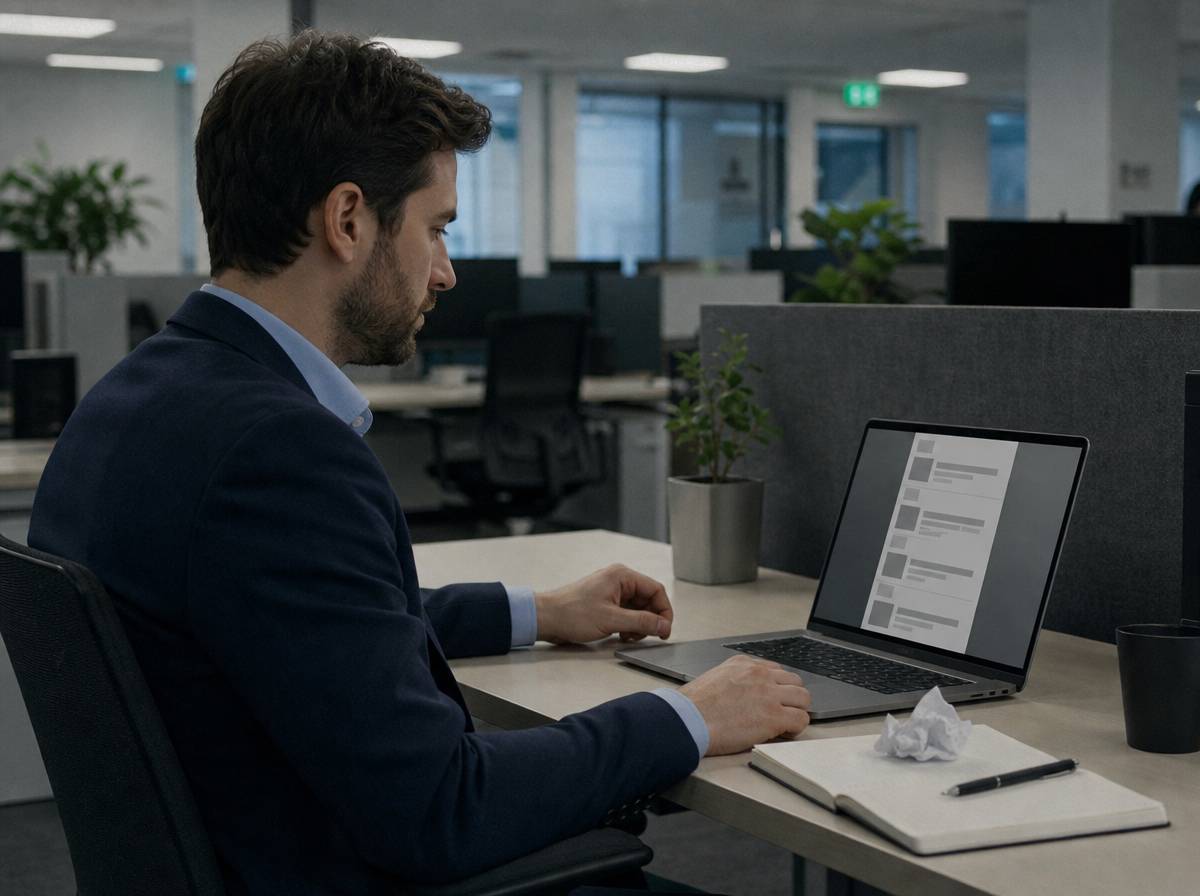 Mężczyzna przegląda profesjonalny feed reklam sponsorowanych na LinkedIn