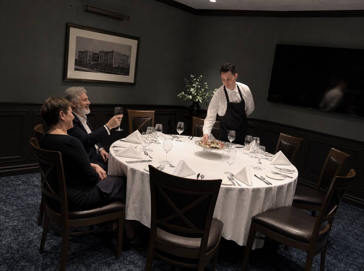 Prywatna sala restauracyjna wynajęta na 50 urodziny z obsługą kelnerską