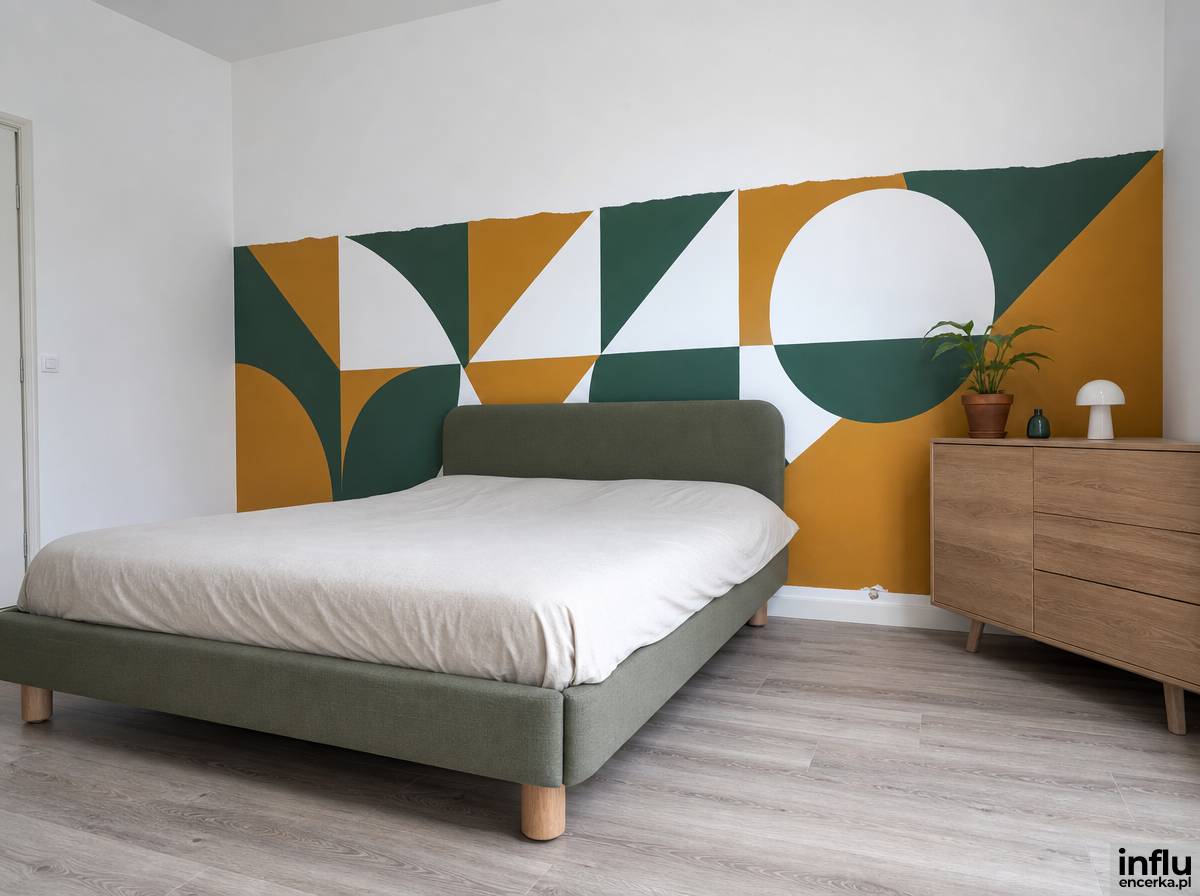 Geometryczna ściana unisex w neutralnym pokoju dziecięcym