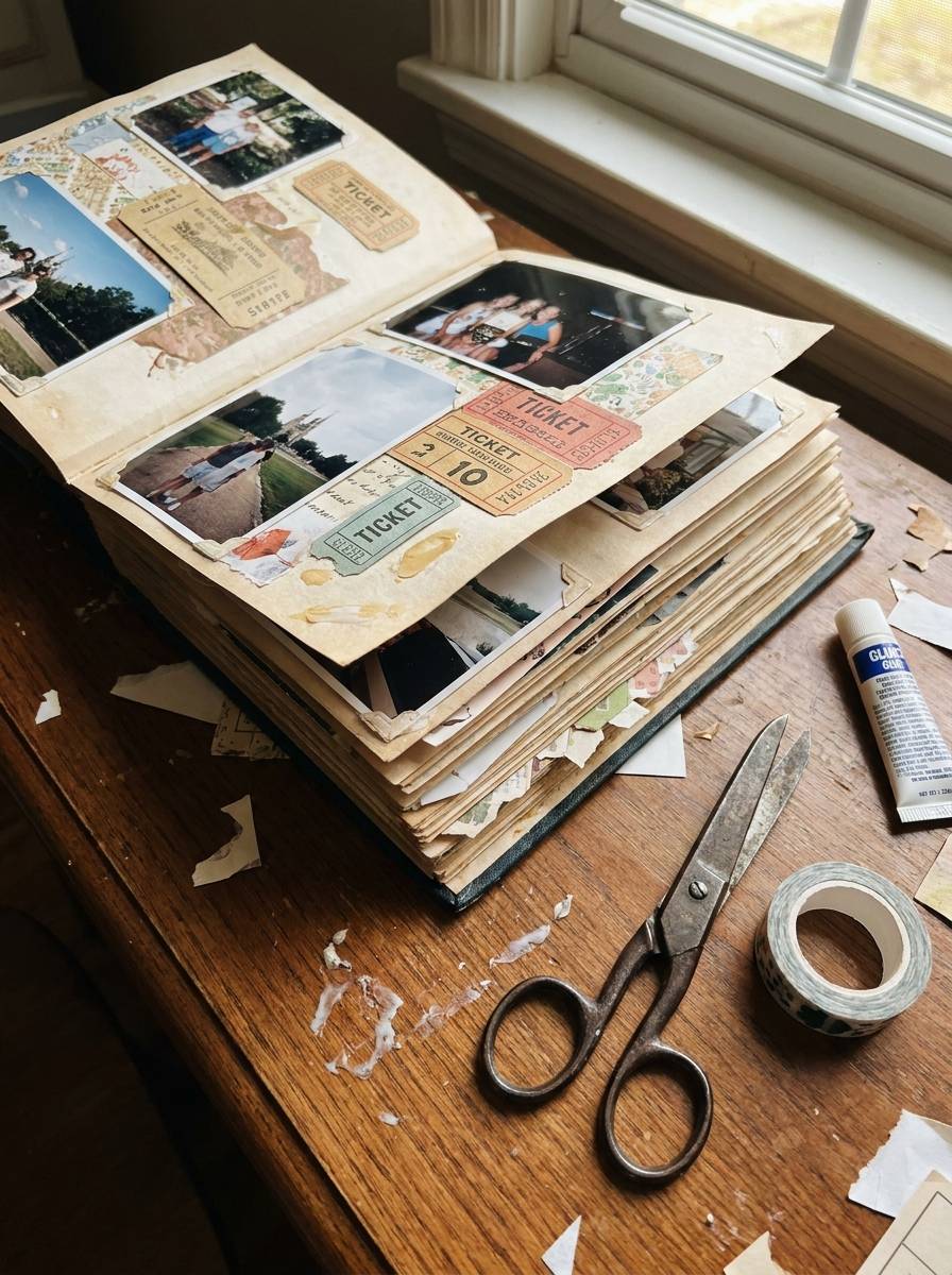Scrapbook ze wspólnych wspomnień komponowany jako prezent na urodziny