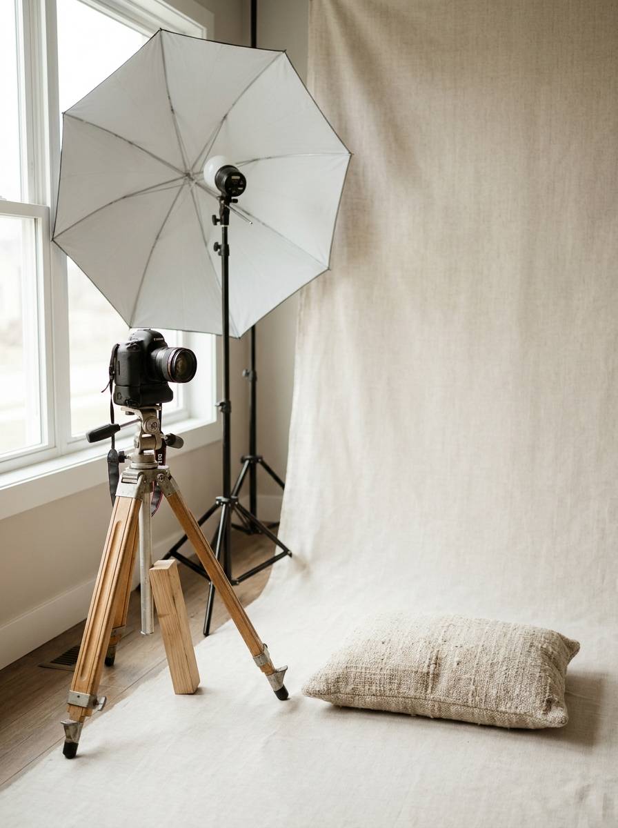 Przygotowane stanowisko na rodzinną sesję fotograficzną jako voucher na chrzest