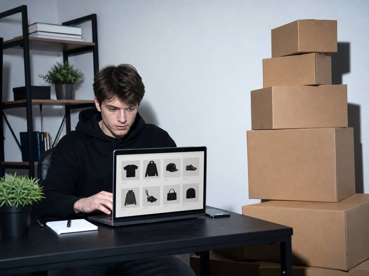 Zamknięte kartony gotowe do wysyłki w sklepie internetowym dropshipping