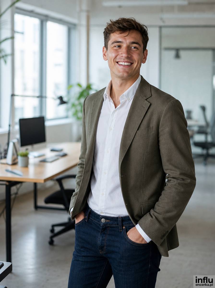 Mężczyzna w stylu smart casual jako przykład dobrego stroju na rozmowę w startupie
