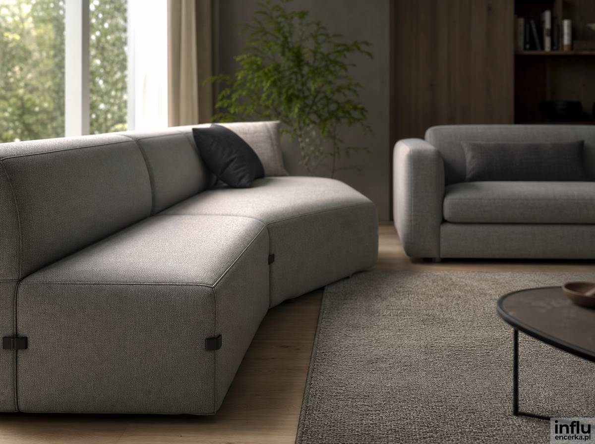 Sofa modułowa połączona z klasyczną kanapą o dopasowanej wysokości siedziska
