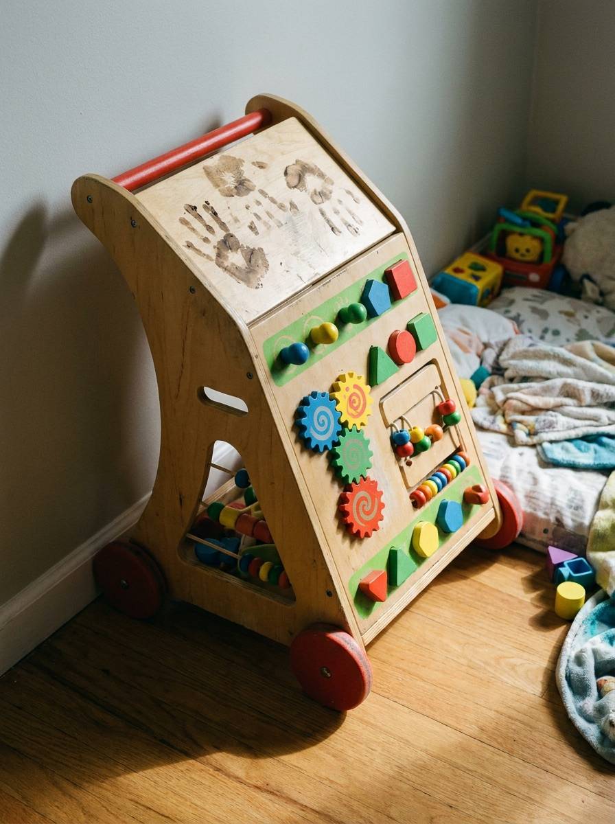 Stolik edukacyjny z funkcją chodzika jako prezent na później od dziadków
