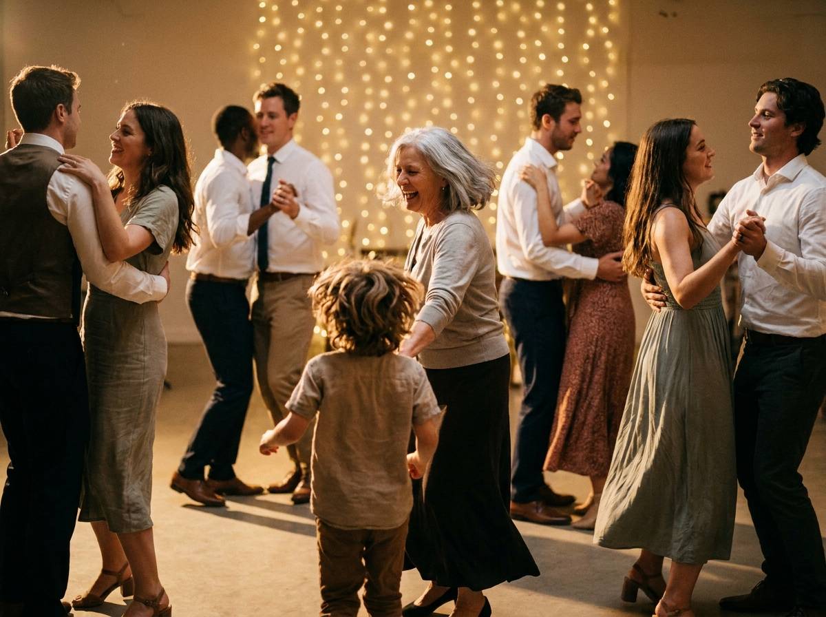 Taniec pokoleń łączący dzieci, rodziców i seniorów na weselu