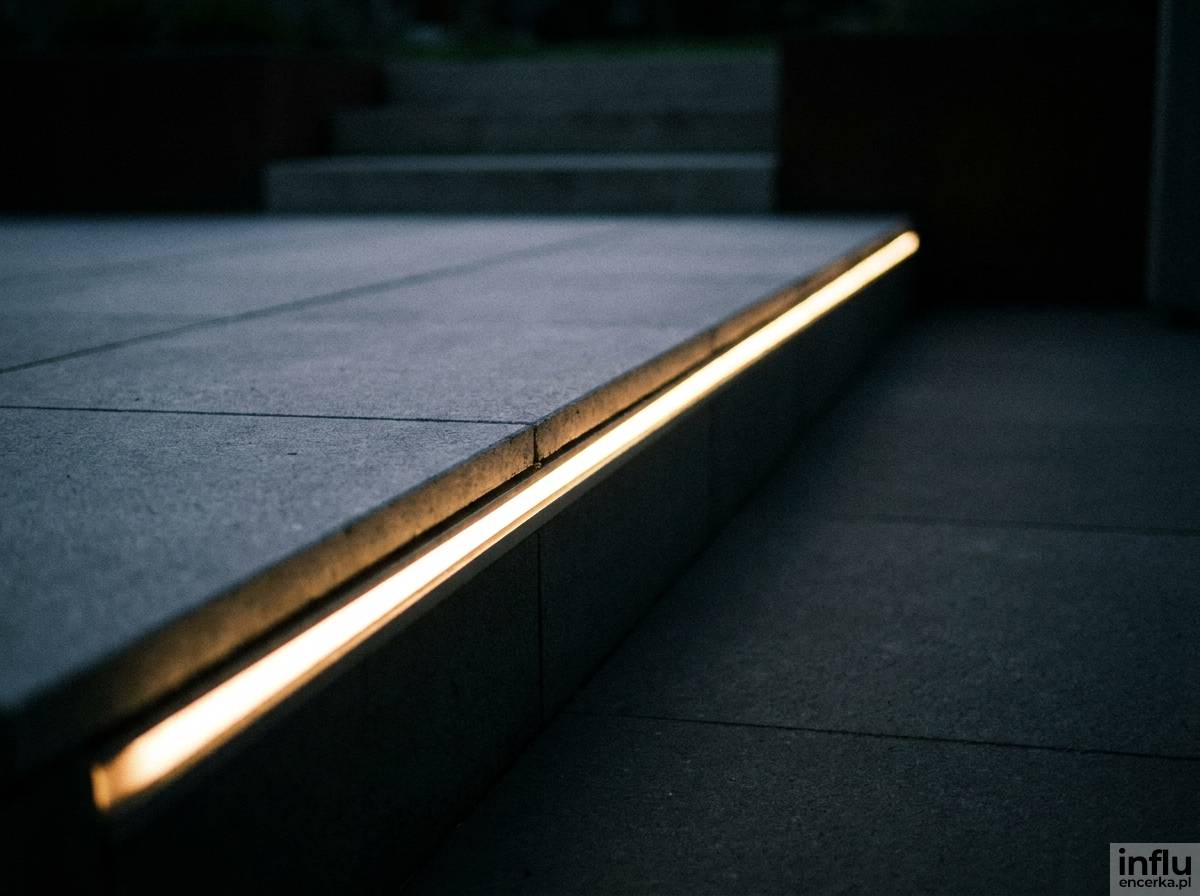 Taras z podświetleniem LED w szczelinach między płytami betonowymi