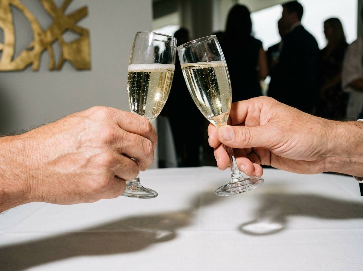 Toast kieliszkami wina podczas przemówienia na 50. rocznicę ślubu rodziców