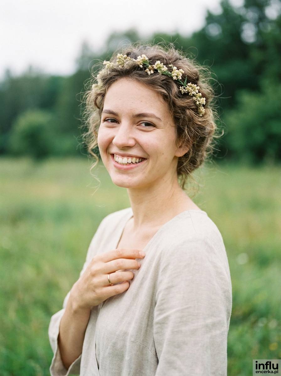 Upięcie boho z kwiatowym wianuszkiem na wesele plenerowe