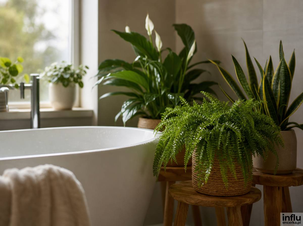 Wanna wolnostojąca otoczona roślinami doniczkowymi w klimacie spa