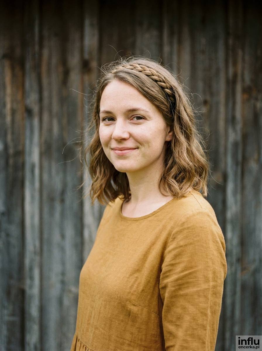 Fale z drobnym warkoczykiem jako opaską na wesele boho