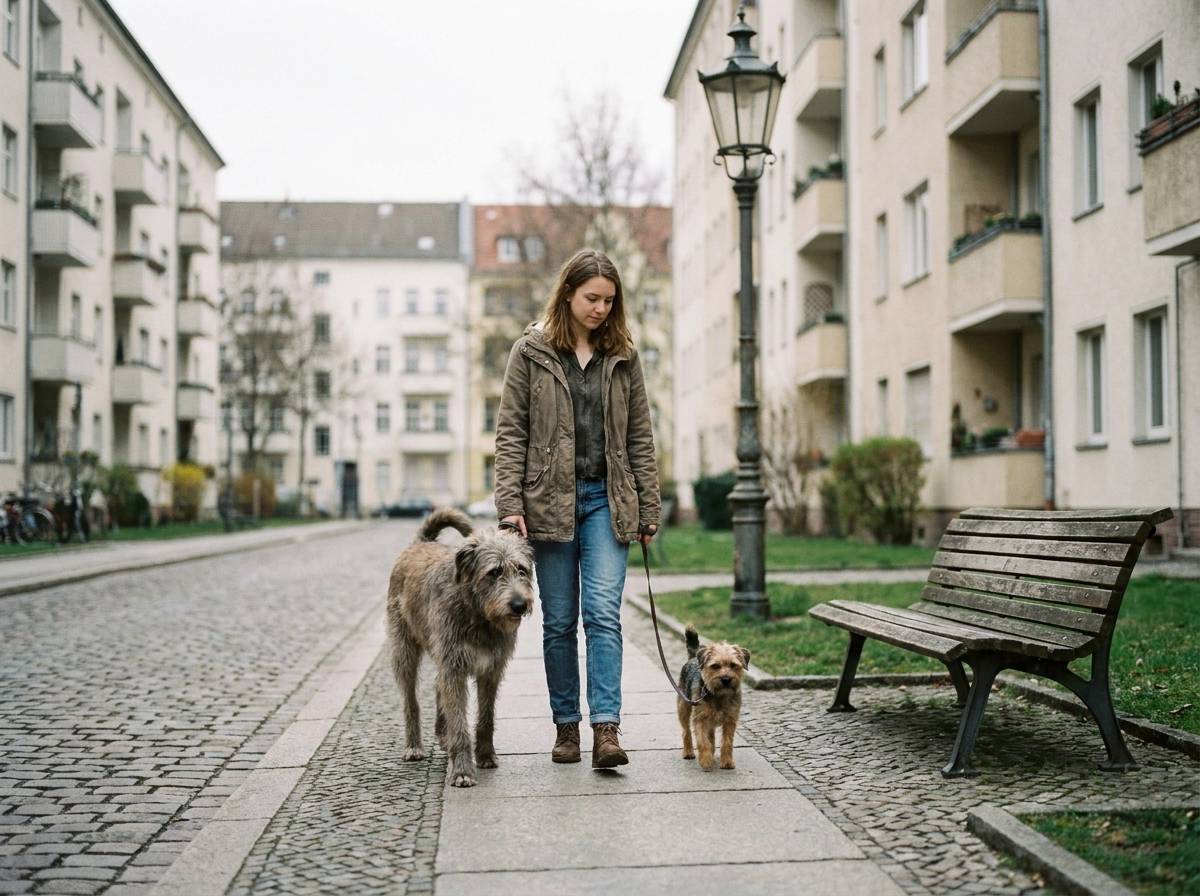 Opiekunka wyprowadza psy na spacer jako dodatkowe zajęcie zarobkowe